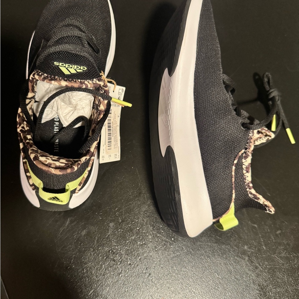 adidas Kids Black Sneakers with Neon Yellow/green Accents and Camo Trim